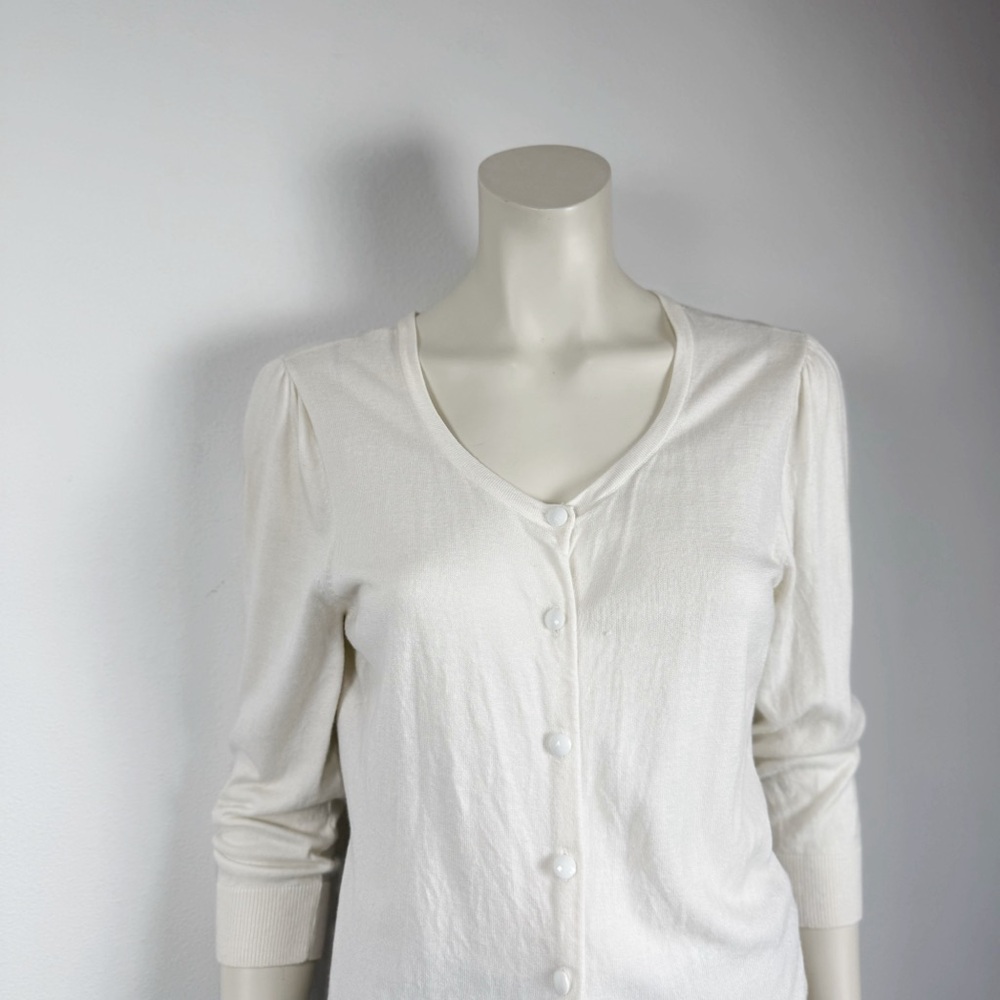 Halogen Knit Cardigan Ivory White Button Down 3/4 Long Sleeve - Picture 4 of 7